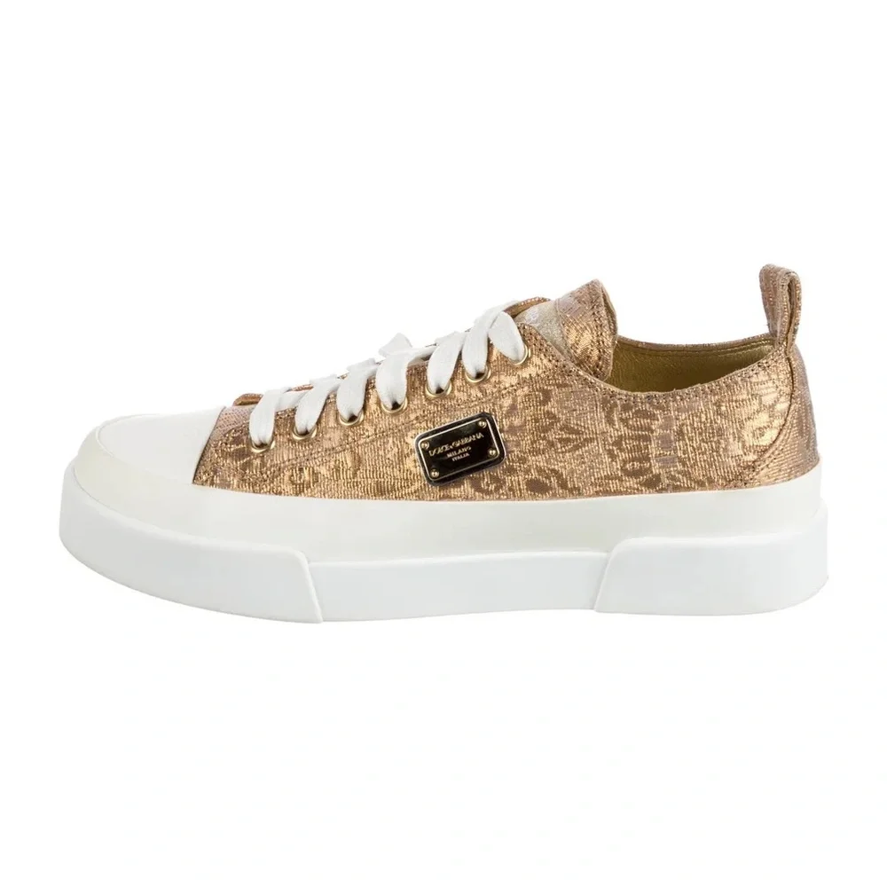 Dolce & Gabbana Gold Metallic Sneakers Platform Logo EU 37.5 (~ US 7 / US 7.5)